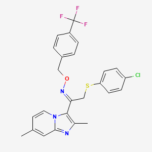 molecular formula C25H21ClF3N3OS B2910540 (Z)-{2-[(4-chlorophenyl)sulfanyl]-1-{2,7-dimethylimidazo[1,2-a]pyridin-3-yl}ethylidene}({[4-(trifluoromethyl)phenyl]methoxy})amine CAS No. 383148-27-4
