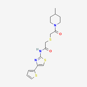 2-[2-(4-methylpiperidin-1-yl)-2-oxoethyl]sulfanyl-N-(4-thiophen-2-yl-1,3-thiazol-2-yl)acetamide