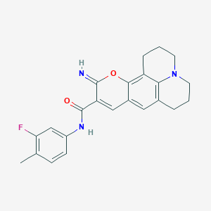 molecular formula C23H22FN3O2 B2910545 N-(3-fluoro-4-methylphenyl)-11-imino-2,3,6,7-tetrahydro-1H,5H,11H-pyrano[2,3-f]pyrido[3,2,1-ij]quinoline-10-carboxamide CAS No. 866346-61-4