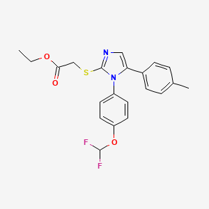molecular formula C21H20F2N2O3S B2910554 ethyl 2-((1-(4-(difluoromethoxy)phenyl)-5-(p-tolyl)-1H-imidazol-2-yl)thio)acetate CAS No. 1226434-46-3