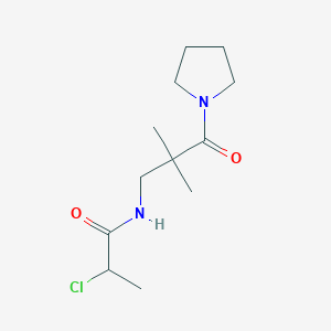 molecular formula C12H21ClN2O2 B2910555 2-Chloro-N-(2,2-dimethyl-3-oxo-3-pyrrolidin-1-ylpropyl)propanamide CAS No. 2411245-10-6