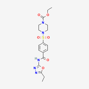 molecular formula C18H23N5O6S B2910557 Ethyl 4-((4-((5-ethyl-1,3,4-oxadiazol-2-yl)carbamoyl)phenyl)sulfonyl)piperazine-1-carboxylate CAS No. 850935-68-1