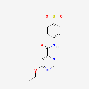molecular formula C14H15N3O4S B2910559 6-ethoxy-N-(4-(methylsulfonyl)phenyl)pyrimidine-4-carboxamide CAS No. 2034580-61-3