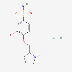 3-Fluoro-4-[(pyrrolidin-2-yl)methoxy]benzene-1-sulfonamide hydrochloride