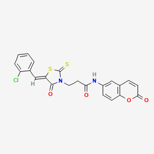molecular formula C22H15ClN2O4S2 B2910574 3-[(5Z)-5-(2-chlorobenzylidene)-4-oxo-2-thioxo-1,3-thiazolidin-3-yl]-N-(2-oxo-2H-chromen-6-yl)propanamide CAS No. 900135-04-8