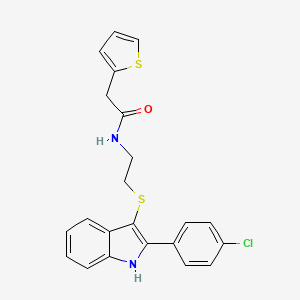 N-(2-((2-(4-chlorophenyl)-1H-indol-3-yl)thio)ethyl)-2-(thiophen-2-yl)acetamide