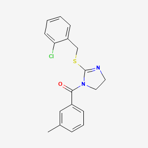 molecular formula C18H17ClN2OS B2910603 (2-((2-chlorobenzyl)thio)-4,5-dihydro-1H-imidazol-1-yl)(m-tolyl)methanone CAS No. 851803-87-7
