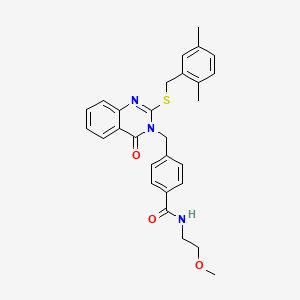 molecular formula C28H29N3O3S B2910616 4-((2-((2,5-dimethylbenzyl)thio)-4-oxoquinazolin-3(4H)-yl)methyl)-N-(2-methoxyethyl)benzamide CAS No. 1115434-30-4