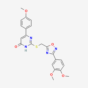 molecular formula C22H20N4O5S B2910632 2-(((3-(3,4-Dimethoxyphenyl)-1,2,4-oxadiazol-5-yl)methyl)thio)-6-(4-methoxyphenyl)pyrimidin-4-ol CAS No. 1021208-83-2