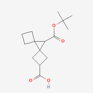 molecular formula C15H22O4 B2910634 9-[(2-Methylpropan-2-yl)oxycarbonyl]dispiro[3.0.35.14]nonane-7-carboxylic acid CAS No. 2503208-41-9