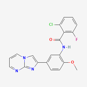 molecular formula C20H14ClFN4O2 B2910676 2-chloro-6-fluoro-N-(5-imidazo[1,2-a]pyrimidin-2-yl-2-methoxyphenyl)benzamide CAS No. 862810-89-7