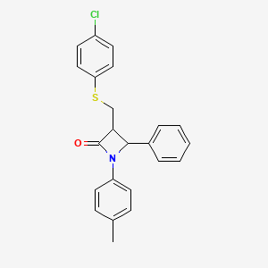 molecular formula C23H20ClNOS B2910677 3-{[(4-Chlorophenyl)sulfanyl]methyl}-1-(4-methylphenyl)-4-phenyl-2-azetanone CAS No. 866049-16-3