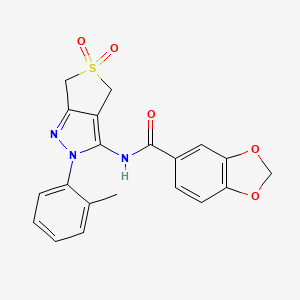 molecular formula C20H17N3O5S B2910681 N-(5,5-dioxido-2-(o-tolyl)-4,6-dihydro-2H-thieno[3,4-c]pyrazol-3-yl)benzo[d][1,3]dioxole-5-carboxamide CAS No. 449786-28-1