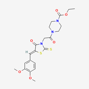 molecular formula C21H25N3O6S2 B2910696 (Z)-ethyl 4-(2-(5-(3,4-dimethoxybenzylidene)-4-oxo-2-thioxothiazolidin-3-yl)acetyl)piperazine-1-carboxylate CAS No. 681832-73-5