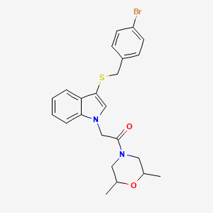 molecular formula C23H25BrN2O2S B2910703 2-(3-((4-溴苯甲基)硫代)-1H-吲哚-1-基)-1-(2,6-二甲基吗啉)乙酮 CAS No. 896006-82-9