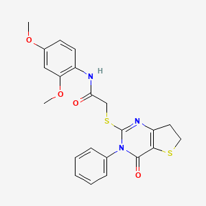 molecular formula C22H21N3O4S2 B2910705 N-(2,4-dimethoxyphenyl)-2-((4-oxo-3-phenyl-3,4,6,7-tetrahydrothieno[3,2-d]pyrimidin-2-yl)thio)acetamide CAS No. 686770-46-7