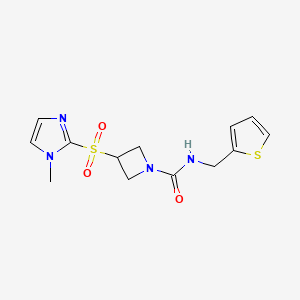 molecular formula C13H16N4O3S2 B2910712 3-((1-methyl-1H-imidazol-2-yl)sulfonyl)-N-(thiophen-2-ylmethyl)azetidine-1-carboxamide CAS No. 2320505-38-0