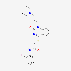 2-((1-(3-(diethylamino)propyl)-2-oxo-2,5,6,7-tetrahydro-1H-cyclopenta[d]pyrimidin-4-yl)thio)-N-(2-fluorophenyl)acetamide