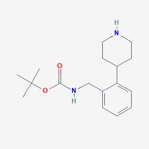 molecular formula C17H26N2O2 B2910743 Tert-butyl N-[(2-piperidin-4-ylphenyl)methyl]carbamate CAS No. 1402666-94-7