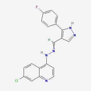 molecular formula C19H13ClFN5 B2910769 3-(4-fluorophenyl)-1H-pyrazole-4-carbaldehyde N-(7-chloro-4-quinolinyl)hydrazone CAS No. 477711-39-0