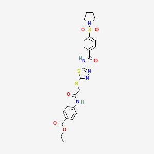 Ethyl 4-(2-((5-(4-(pyrrolidin-1-ylsulfonyl)benzamido)-1,3,4-thiadiazol-2-yl)thio)acetamido)benzoate