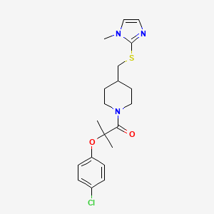 molecular formula C20H26ClN3O2S B2910783 2-(4-chlorophenoxy)-2-methyl-1-(4-(((1-methyl-1H-imidazol-2-yl)thio)methyl)piperidin-1-yl)propan-1-one CAS No. 1428364-20-8