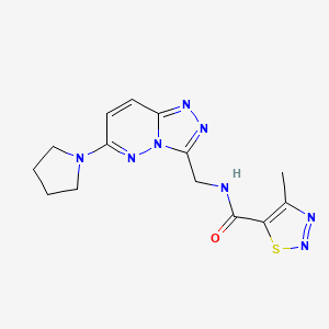 molecular formula C14H16N8OS B2910785 4-methyl-N-((6-(pyrrolidin-1-yl)-[1,2,4]triazolo[4,3-b]pyridazin-3-yl)methyl)-1,2,3-thiadiazole-5-carboxamide CAS No. 2034548-95-1