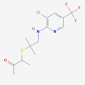 molecular formula C14H18ClF3N2OS B2910787 3-[(2-{[3-Chloro-5-(trifluoromethyl)-2-pyridinyl]amino}-1,1-dimethylethyl)sulfanyl]-2-butanone CAS No. 478042-70-5