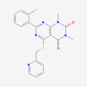 molecular formula C21H19N5O2S B2910794 1,3-Dimethyl-7-(2-methylphenyl)-5-(pyridin-2-ylmethylsulfanyl)pyrimido[4,5-d]pyrimidine-2,4-dione CAS No. 872629-39-5