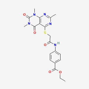 molecular formula C20H21N5O5S B2910801 Ethyl 4-[[2-(1,3,7-trimethyl-2,4-dioxopyrimido[4,5-d]pyrimidin-5-yl)sulfanylacetyl]amino]benzoate CAS No. 852168-34-4