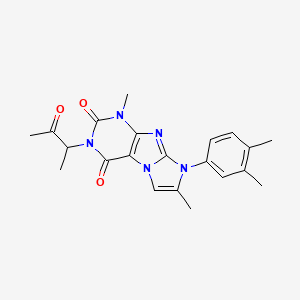 molecular formula C21H23N5O3 B2910810 8-(3,4-dimethylphenyl)-1,7-dimethyl-3-(3-oxobutan-2-yl)-1H,2H,3H,4H,8H-imidazo[1,2-g]purine-2,4-dione CAS No. 878717-54-5