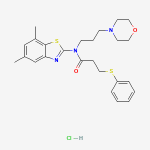 molecular formula C25H32ClN3O2S2 B2910813 N-(5,7-dimethylbenzo[d]thiazol-2-yl)-N-(3-morpholinopropyl)-3-(phenylthio)propanamide hydrochloride CAS No. 1329646-90-3