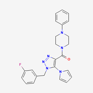 molecular formula C24H23FN6O B2910839 (1-(3-fluorobenzyl)-5-(1H-pyrrol-1-yl)-1H-1,2,3-triazol-4-yl)(4-phenylpiperazin-1-yl)methanone CAS No. 1251566-31-0