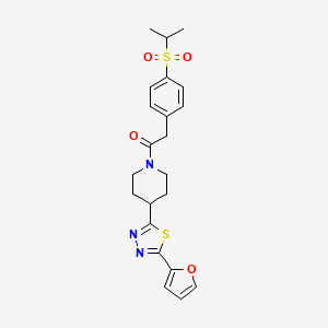 molecular formula C22H25N3O4S2 B2910881 1-(4-(5-(Furan-2-yl)-1,3,4-thiadiazol-2-yl)piperidin-1-yl)-2-(4-(isopropylsulfonyl)phenyl)ethanone CAS No. 1351596-74-1