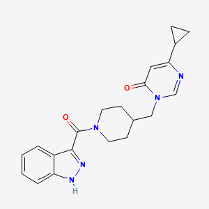 molecular formula C21H23N5O2 B2910888 6-cyclopropyl-3-{[1-(1H-indazole-3-carbonyl)piperidin-4-yl]methyl}-3,4-dihydropyrimidin-4-one CAS No. 2194845-79-7