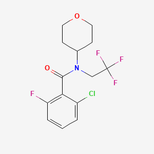 molecular formula C14H14ClF4NO2 B2910894 2-chloro-6-fluoro-N-(tetrahydro-2H-pyran-4-yl)-N-(2,2,2-trifluoroethyl)benzamide CAS No. 1428355-89-8