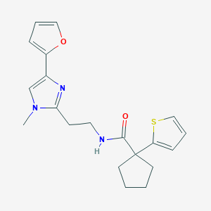 molecular formula C20H23N3O2S B2910897 N-(2-(4-(furan-2-yl)-1-methyl-1H-imidazol-2-yl)ethyl)-1-(thiophen-2-yl)cyclopentanecarboxamide CAS No. 1421529-85-2
