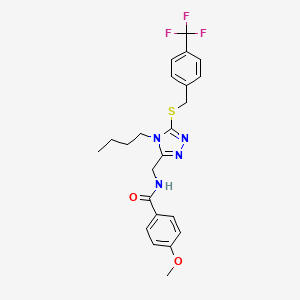 molecular formula C23H25F3N4O2S B2910904 N-((4-butyl-5-((4-(trifluoromethyl)benzyl)thio)-4H-1,2,4-triazol-3-yl)methyl)-4-methoxybenzamide CAS No. 476449-14-6
