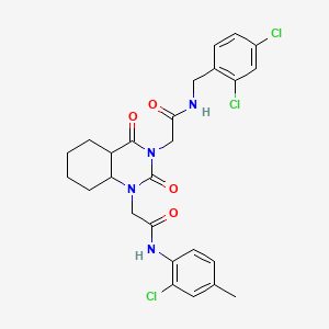 molecular formula C26H21Cl3N4O4 B2910913 2-(1-{[(2-chloro-4-methylphenyl)carbamoyl]methyl}-2,4-dioxo-1,2,3,4-tetrahydroquinazolin-3-yl)-N-[(2,4-dichlorophenyl)methyl]acetamide CAS No. 2415512-20-6