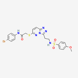 molecular formula C22H21BrN6O4S2 B2910918 N-(4-溴苯基)-2-{[3-(2-{[(4-甲氧苯基)磺酰基]氨基}乙基)[1,2,4]三唑并[4,3-b]哒嗪-6-基]硫代}乙酰胺 CAS No. 873001-79-7