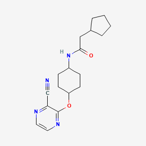 molecular formula C18H24N4O2 B2910923 N-((1r,4r)-4-((3-cyanopyrazin-2-yl)oxy)cyclohexyl)-2-cyclopentylacetamide CAS No. 2034317-23-0