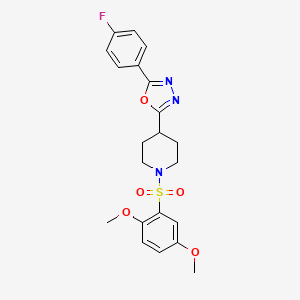 molecular formula C21H22FN3O5S B2910925 2-(1-((2,5-Dimethoxyphenyl)sulfonyl)piperidin-4-yl)-5-(4-fluorophenyl)-1,3,4-oxadiazole CAS No. 1169973-93-6