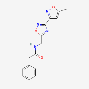 molecular formula C15H14N4O3 B2910936 N-((3-(5-methylisoxazol-3-yl)-1,2,4-oxadiazol-5-yl)methyl)-2-phenylacetamide CAS No. 1904126-14-2