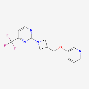 molecular formula C14H13F3N4O B2910938 2-[3-(Pyridin-3-yloxymethyl)azetidin-1-yl]-4-(trifluoromethyl)pyrimidine CAS No. 2379949-47-8