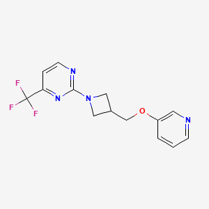 molecular formula C14H13F3N4O B2910938 2-{3-[(Pyridin-3-yloxy)methyl]azetidin-1-yl}-4-(trifluoromethyl)pyrimidine CAS No. 2379949-47-8