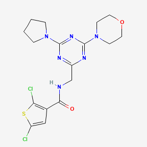 molecular formula C17H20Cl2N6O2S B2910939 2,5-dichloro-N-((4-morpholino-6-(pyrrolidin-1-yl)-1,3,5-triazin-2-yl)methyl)thiophene-3-carboxamide CAS No. 2034472-41-6
