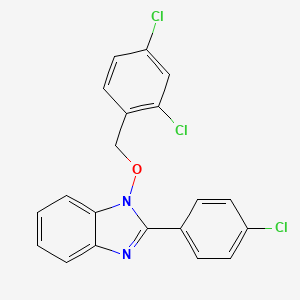 molecular formula C20H13Cl3N2O B2910941 2-(4-chlorophenyl)-1-[(2,4-dichlorobenzyl)oxy]-1H-1,3-benzimidazole CAS No. 338791-26-7