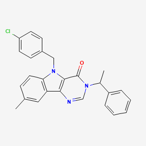 molecular formula C26H22ClN3O B2910971 5-(4-chlorobenzyl)-8-methyl-3-(1-phenylethyl)-3H-pyrimido[5,4-b]indol-4(5H)-one CAS No. 1189501-97-0