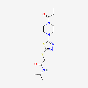 molecular formula C14H23N5O2S2 B2910986 N-isopropyl-2-((5-(4-propionylpiperazin-1-yl)-1,3,4-thiadiazol-2-yl)thio)acetamide CAS No. 1105226-94-5