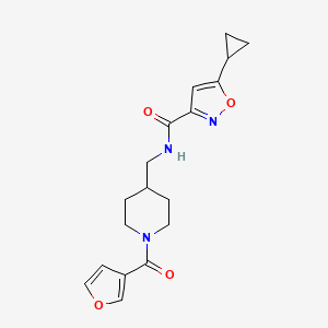 molecular formula C18H21N3O4 B2910990 5-cyclopropyl-N-((1-(furan-3-carbonyl)piperidin-4-yl)methyl)isoxazole-3-carboxamide CAS No. 1396814-72-4